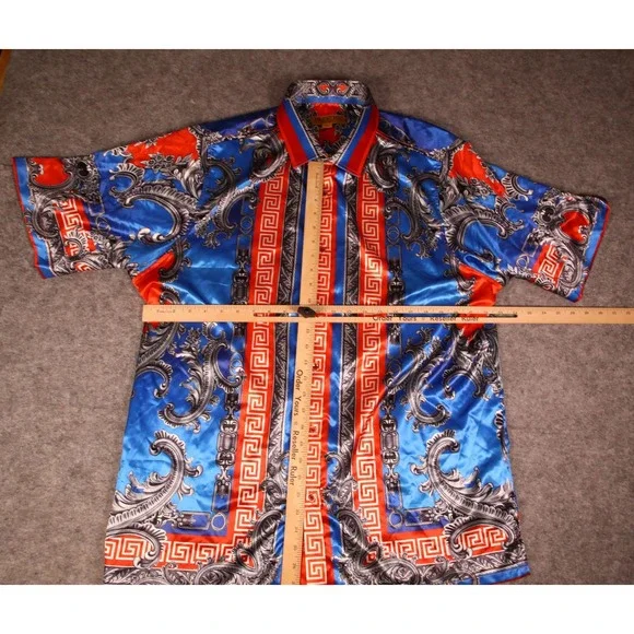 Prestige Original Mens 2XL Baroque Medusa Print Shirt Blue Red Rayon PR-110 - Picture 6 of 8